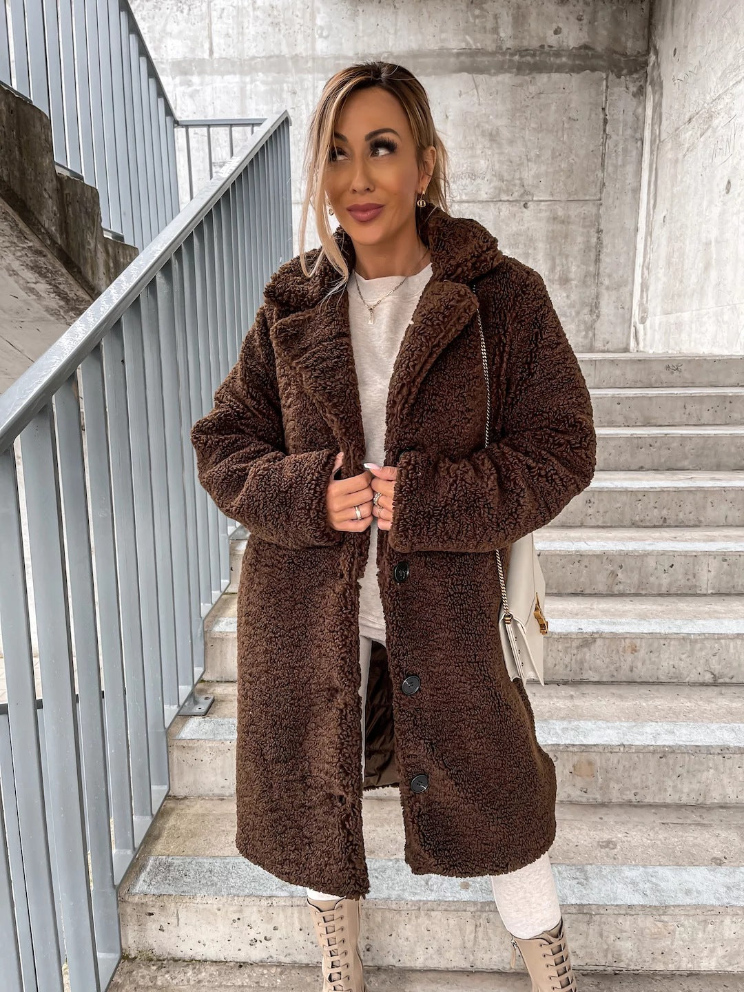 Fuzzy Teddy Coat Faux Fur Jacket Long Sleeve Outerwear