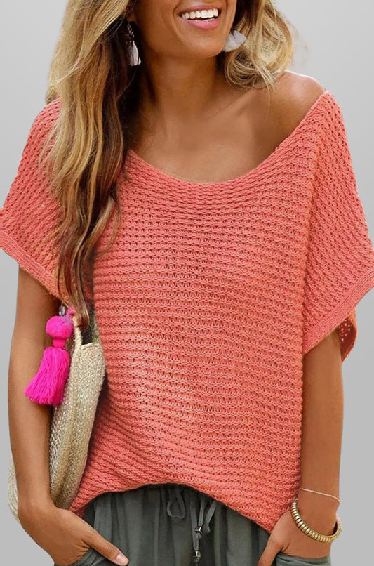 Textured Knit Short Sleeve Loose Fit Summer Top