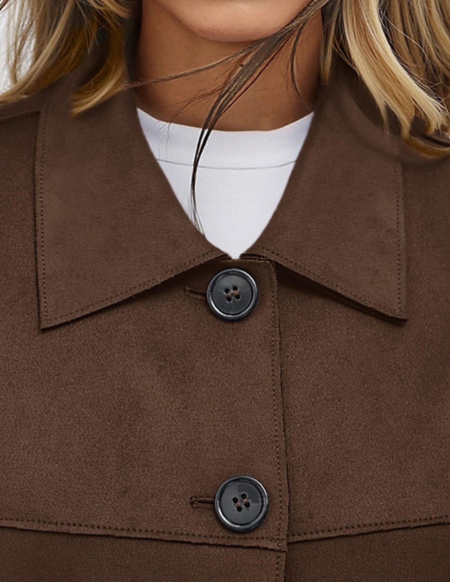 Faux Suede Cropped Button Front Jacket with Pockets