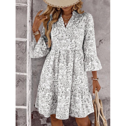 Boho V-Neck Tiered Midi Dress Floral A-Line Summer