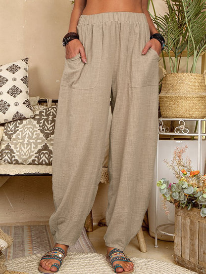 Women's Linen Harem Pants High Waist Loose Casual Boho