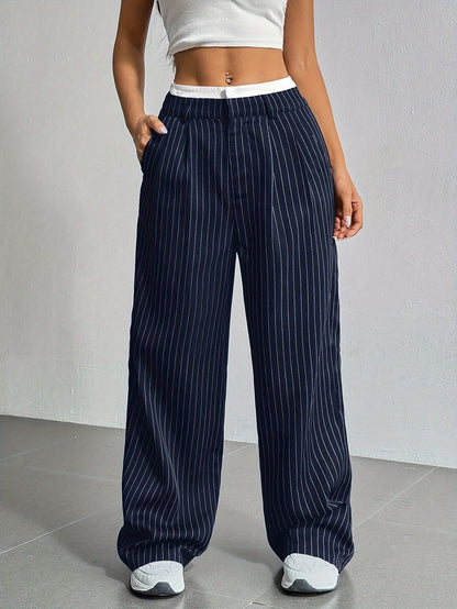 Women's High Waist Striped Wide Leg Trousers
