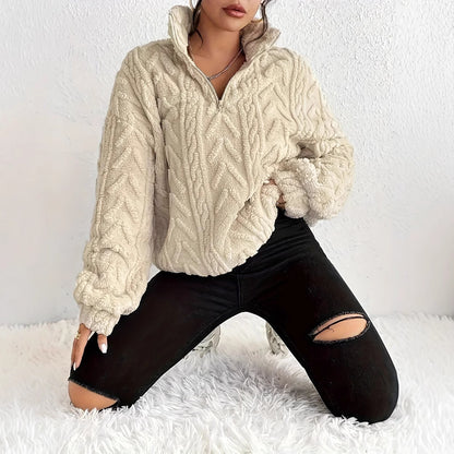 Women's Sherpa Jacquard Quarter Zip Pullover Sweatshirt