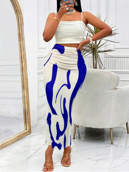 Zebra Print High Waist Ruched Bodycon Maxi Skirt