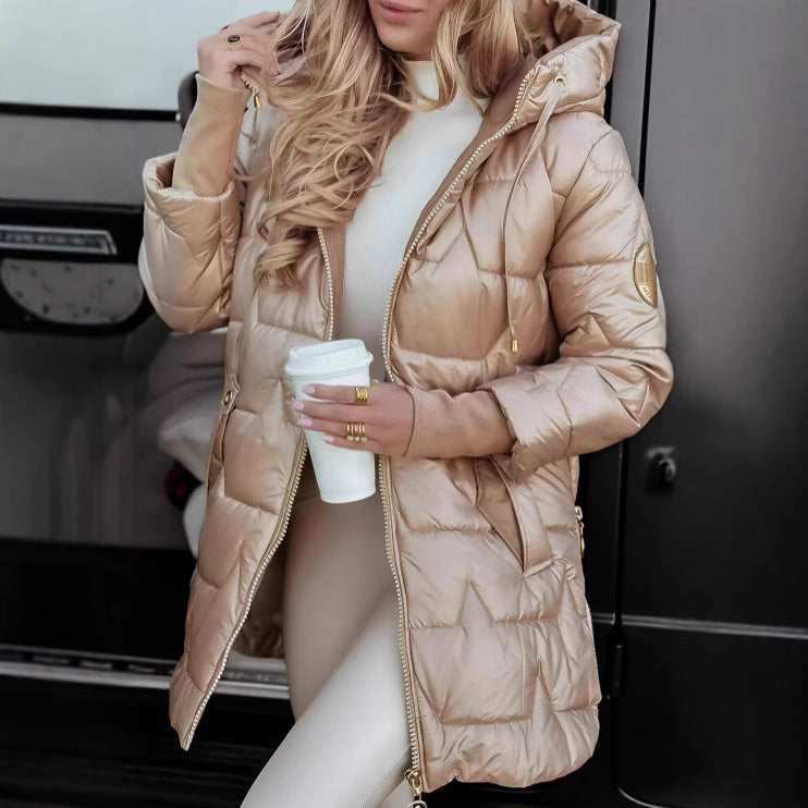 Women's Hooded Quilted Puffer Coat with Faux Fur Trim