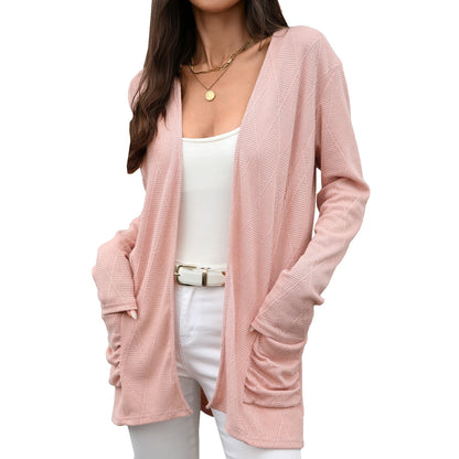 Women's Open Front Knit Cardigan Long Sleeve Pockets Loose