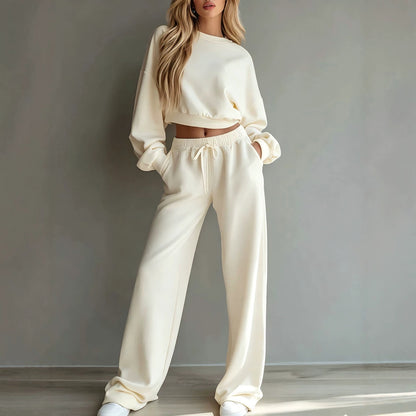 Women's Cropped Sweatshirt Wide Leg Pants Lounge Set