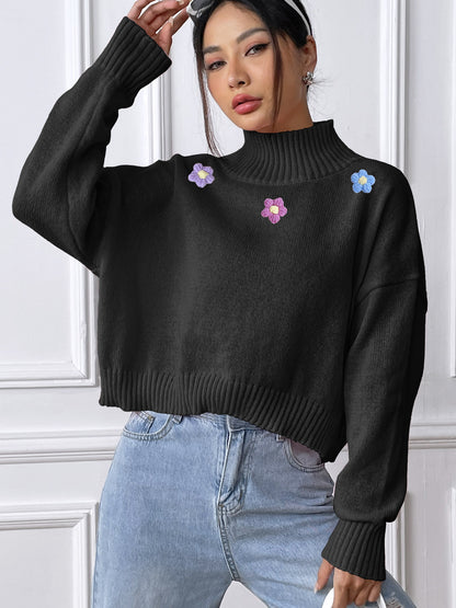 Women's Hand Crochet Collage Turtleneck Pullover Sweater