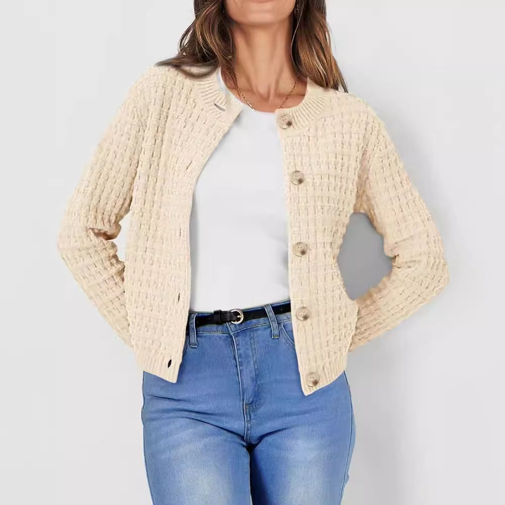 Women's Cropped Cardigan Button Front Textured Knit