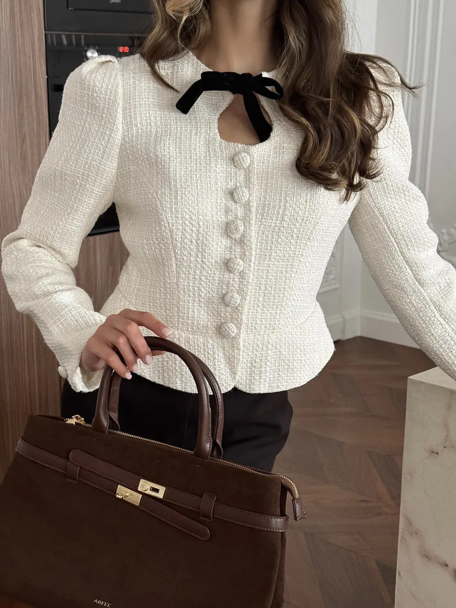 Women's Tweed Bow Cardigan Jacket French Chic