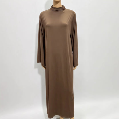 Mock Neck Long Sleeve Knit Maxi Dress Solid Casual
