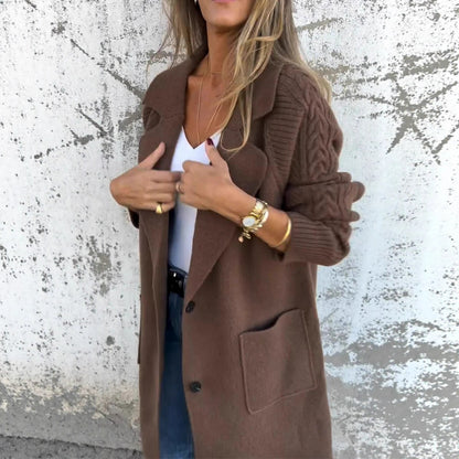 Women's Oversized Cable Knit Lapel Long Coatigan