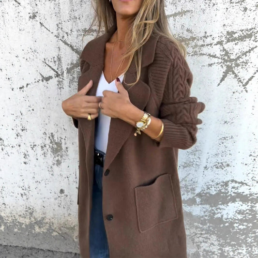 Women's Oversized Cable Knit Lapel Long Coatigan