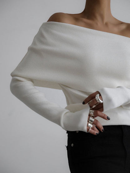 Off The Shoulder Sweater Women Fitted Long Sleeve
