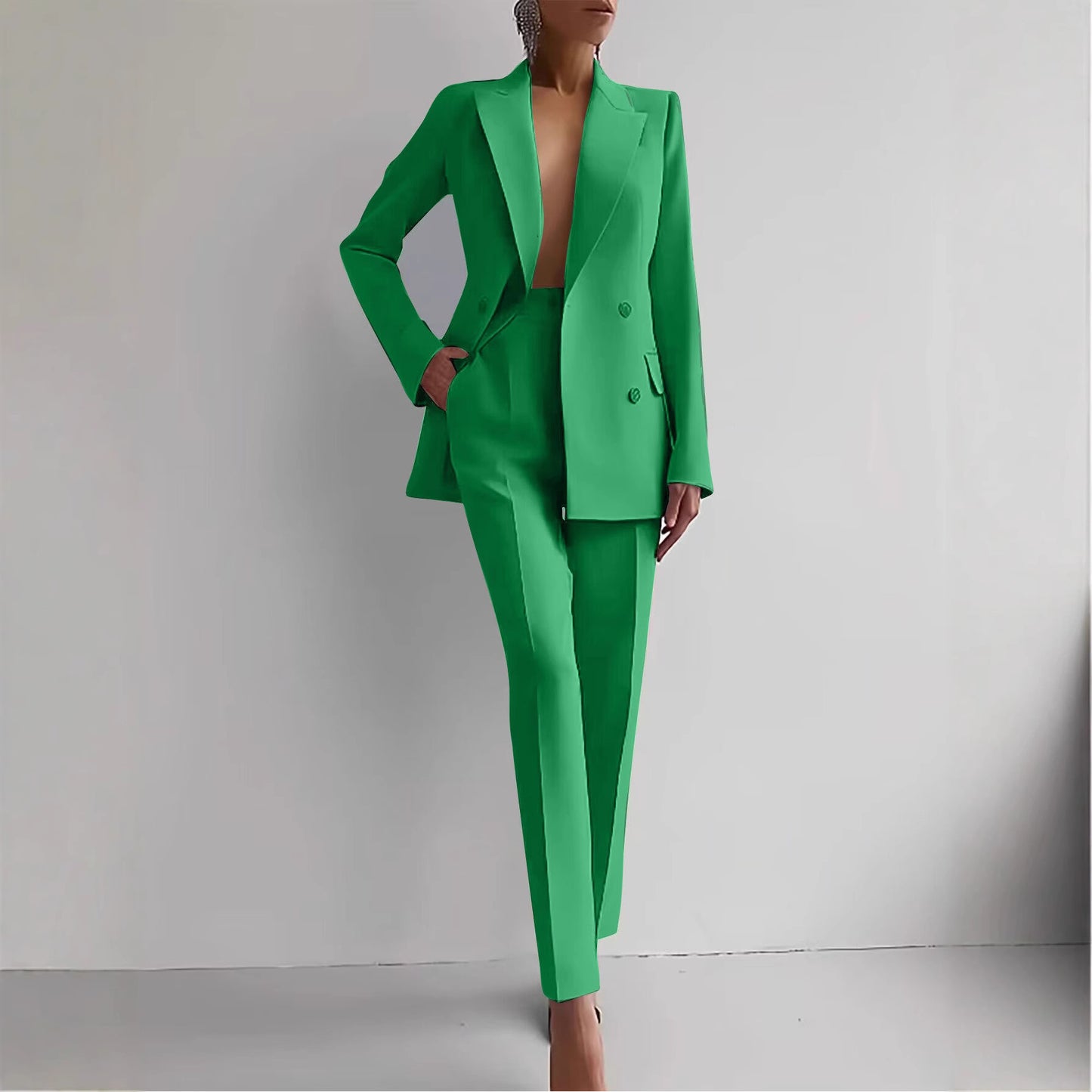 Women's Business Casual 2 Piece Blazer Pants Suit Set