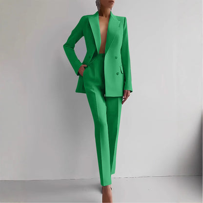 Women's Business Casual 2 Piece Blazer Pants Suit Set