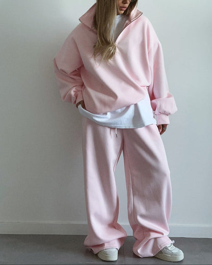 Women's Oversized Half Zip Sweatshirt Sweatpants Lounge Set