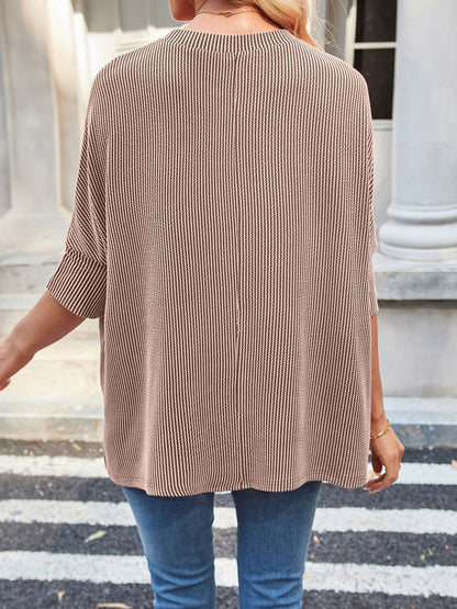Oversized Batwing Sleeve Ribbed Knit Casual Tunic Top