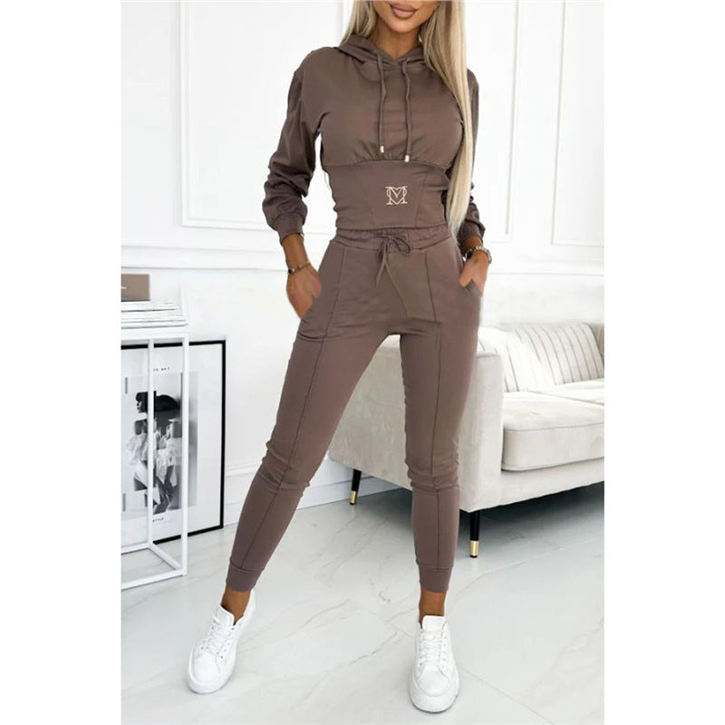 Women's Cinch Waist Hoodie Jogger 2pc Lounge Set