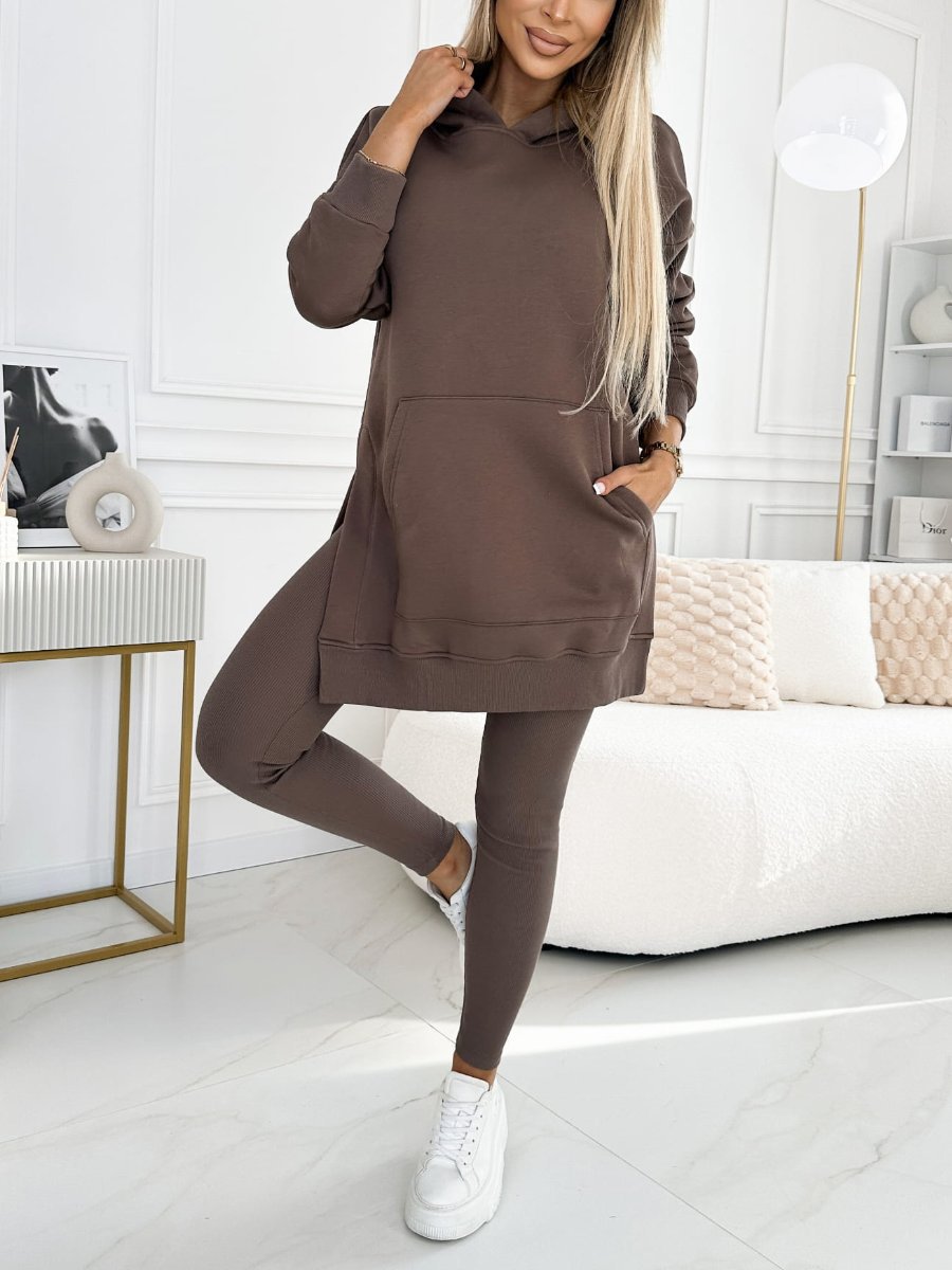 Women 2 Piece Hoodie Leggings Set Ribbed Lounge Tracksuit