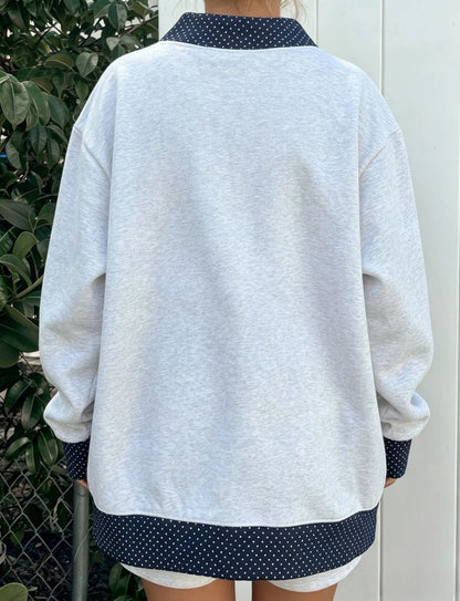 Polka Dot Contrast Oversized Crewneck Sweatshirt