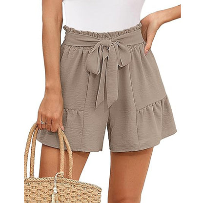 Women's High-Waisted Ruffle Shorts – Tie Waist Summer Beachwear