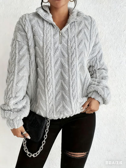 Women's Sherpa Jacquard Quarter Zip Pullover Sweatshirt