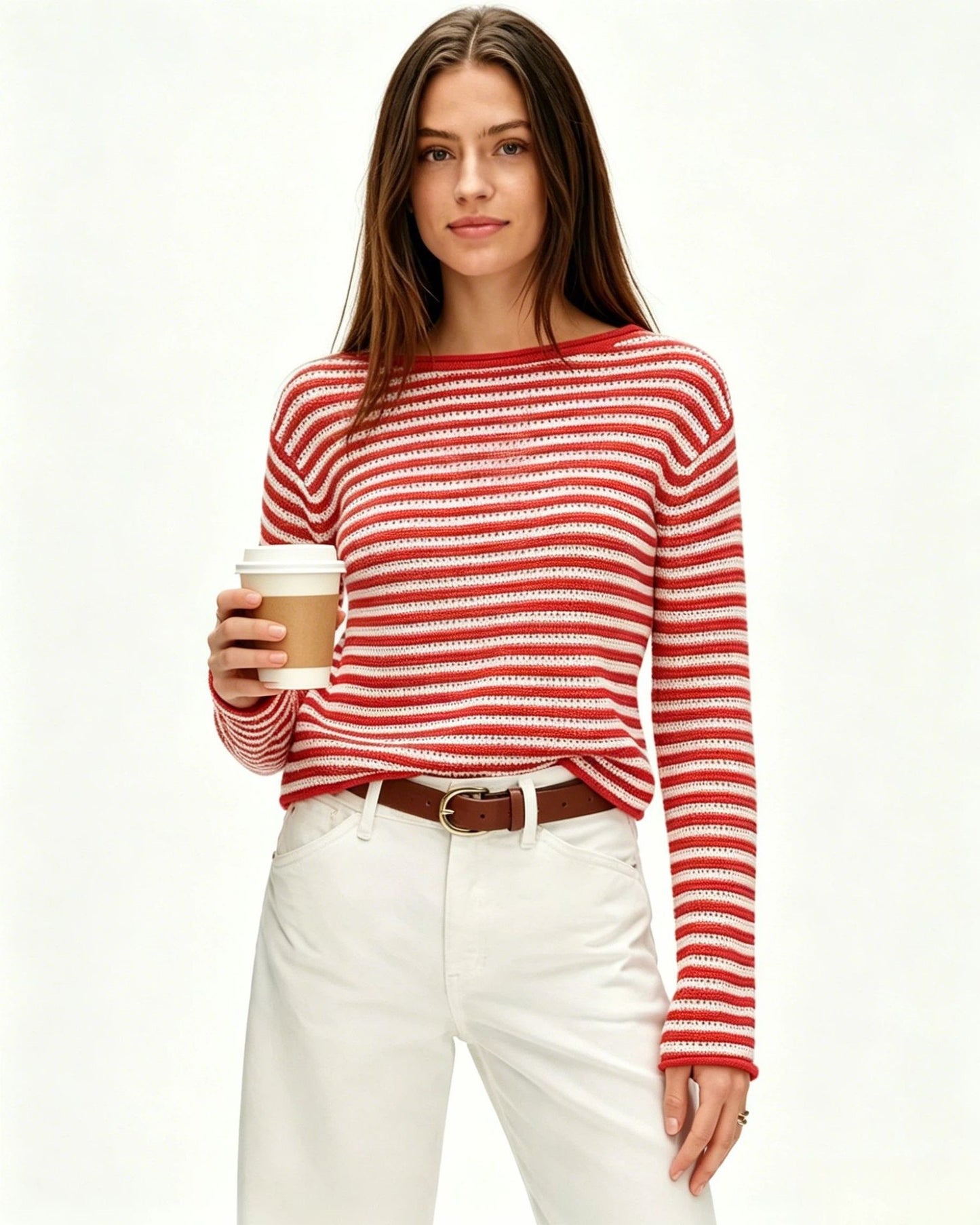 Striped Knit Sweater Round Neck Loose Pullover