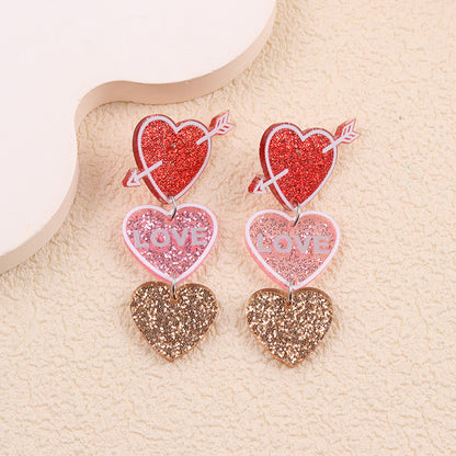 Valentine Glitter Heart Acrylic Statement Earrings