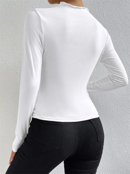 Women's Ruched Mock Neck Long Sleeve Fitted Top