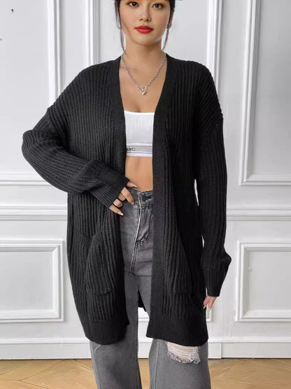 Autumn and Winter Women's Long-sleeved Double-pocket Casual Cardigan Jacket