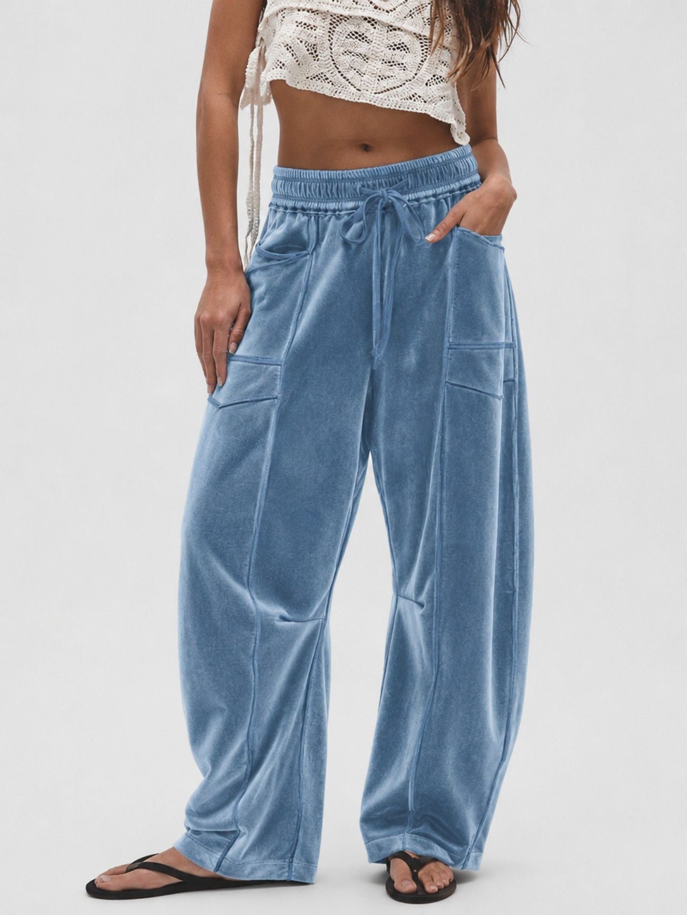 Women's Velvet Wide Leg Drawstring Casual Pants