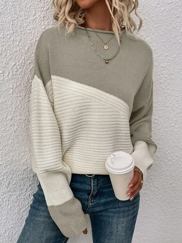 Color Block Crew Neck Long Sleeve Sweater