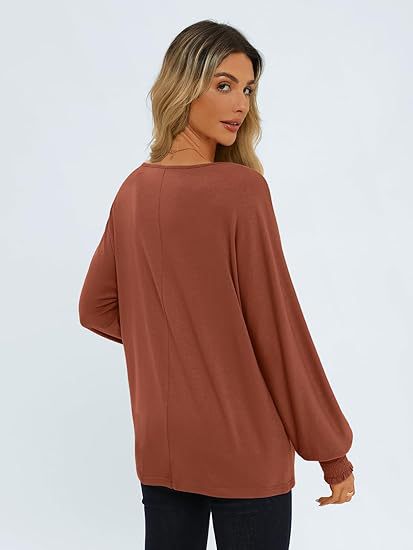 Women's Pleated Crewneck Balloon Sleeve Oversized Top