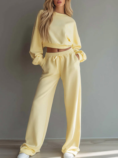 Women's Cropped Sweatshirt Wide Leg Pants Lounge Set