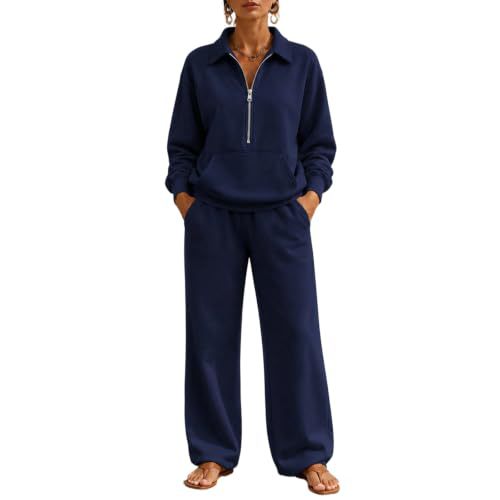 Women's Half Zip Sweatshirt Wide Leg Pants Lounge Set