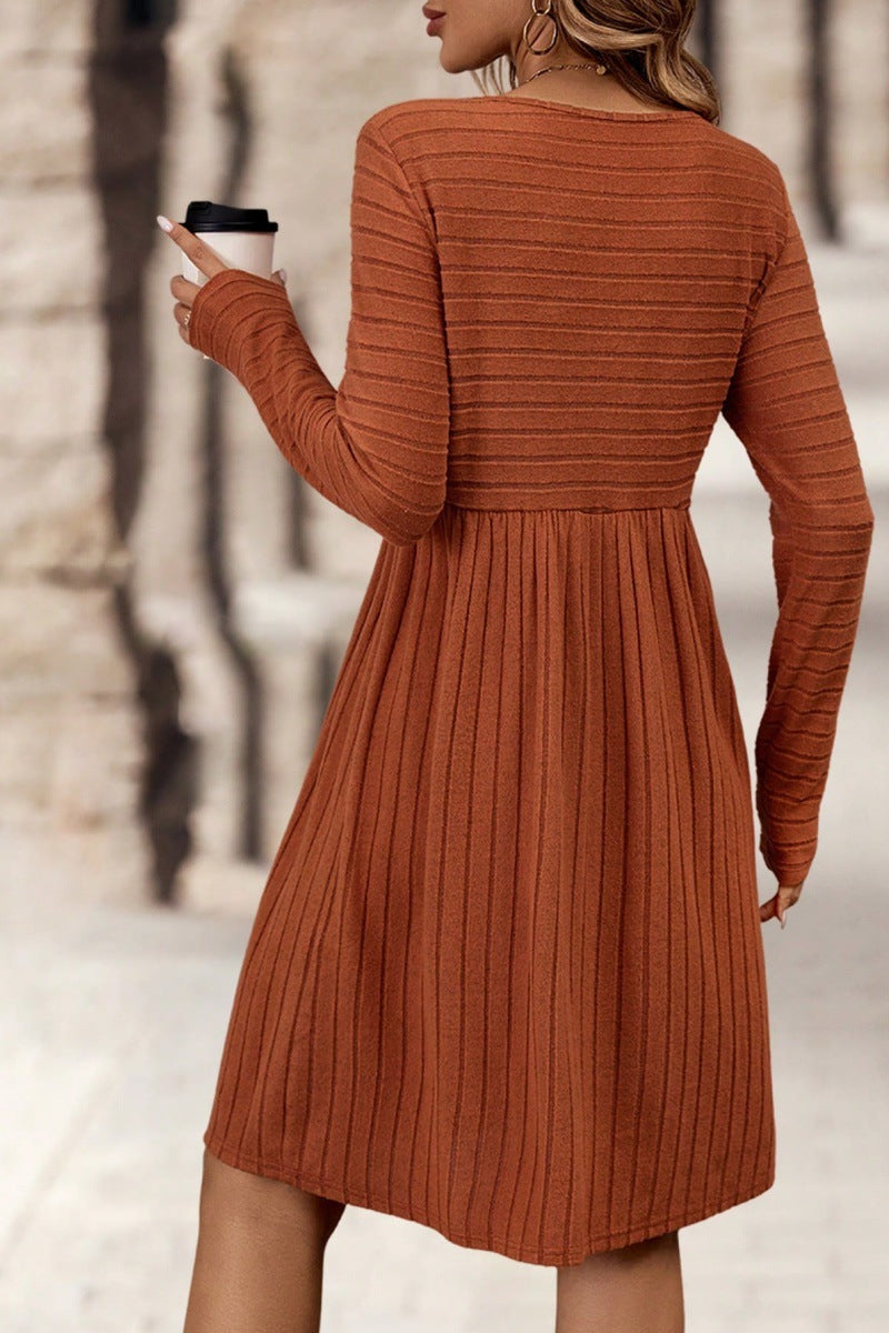 Women's Long Sleeve Ribbed A-Line Midi Dress