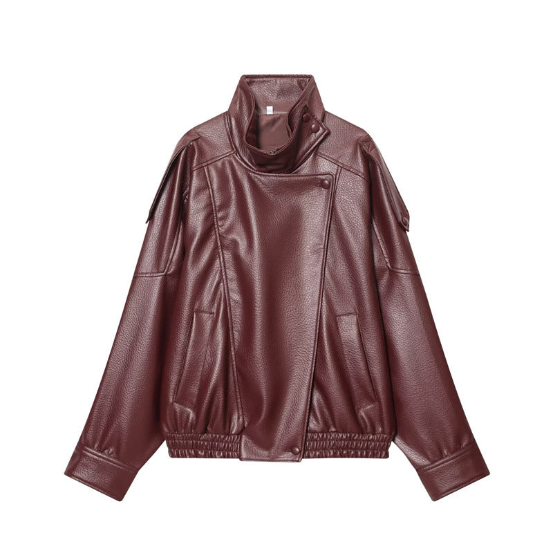 Womens Oversized Faux Leather Moto Jacket Streetwear