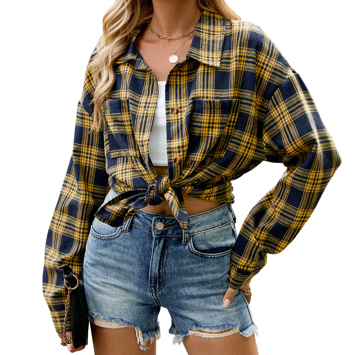 Women's Oversized Plaid Shacket Long Sleeve Button Down