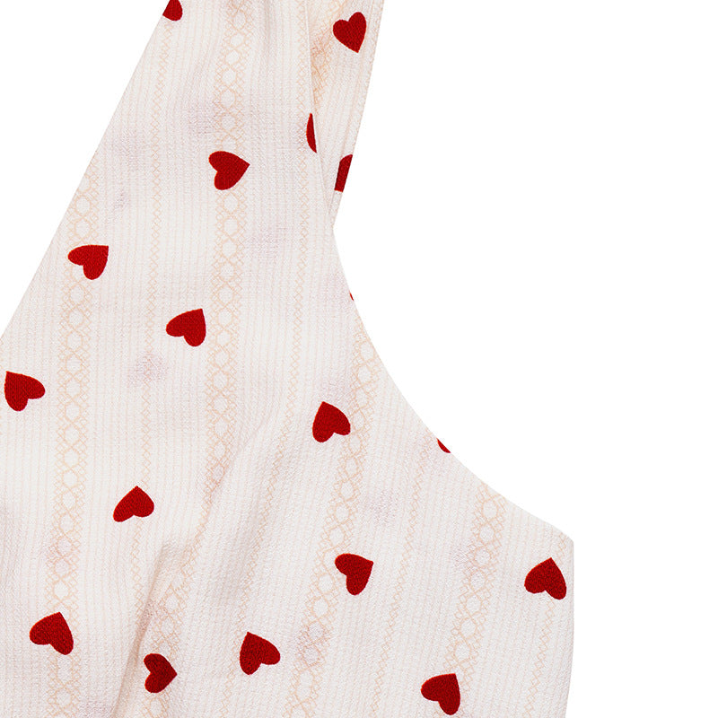 Valentine Heart Print V Neck Sleeveless Mini Dress