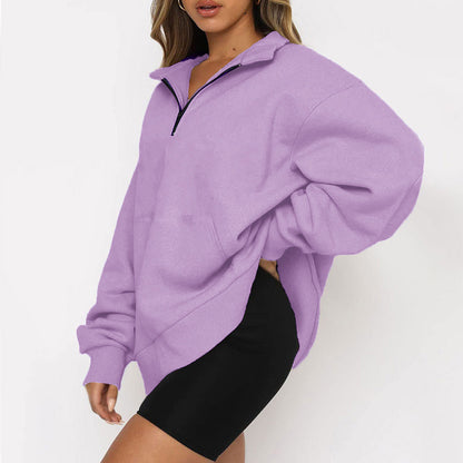 Oversized Half Zip Fleece Pullover Sweatshirt with Pocket