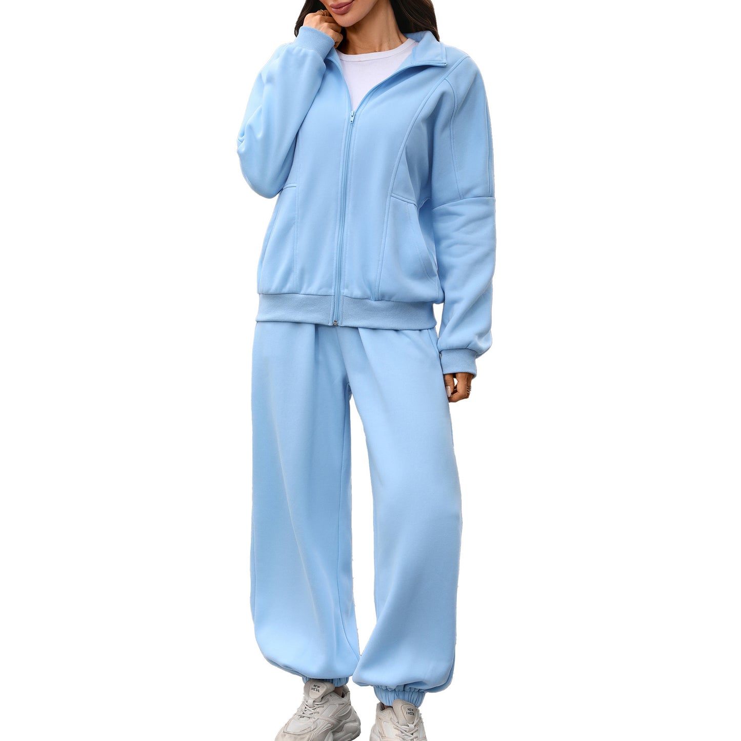 Women's Fleece Lined Zip Up Sweatshirt Sweatpants Set