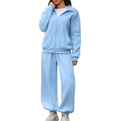 Women's Fleece Lined Zip Up Sweatshirt Sweatpants Set