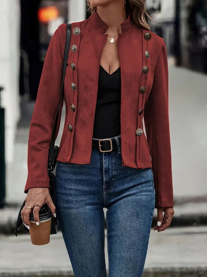 Women's Vintage Faux Suede Double Breasted Blazer Jacket