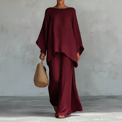 Women's Elegant Solid Wide Leg Pants Two Piece Set