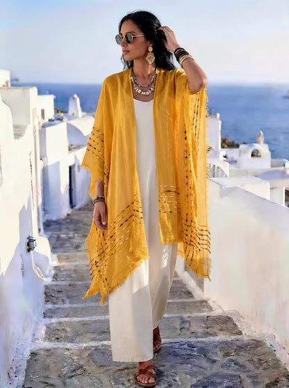 Fringe Kimono Cover Up Resort Lightweight Cardigan