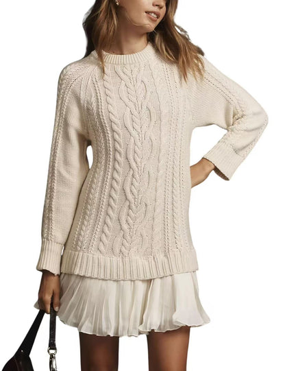 Women's Cable Knit Crew Neck Cashmere Sweater