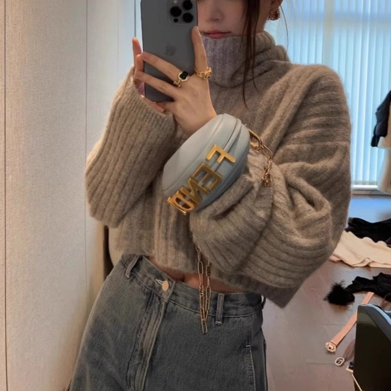 Oversized Ribbed Turtleneck Sweater Slouchy Knit