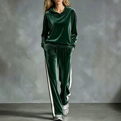 Women's Velvet Hoodie Wide Leg Pants Two Piece Lounge Set
