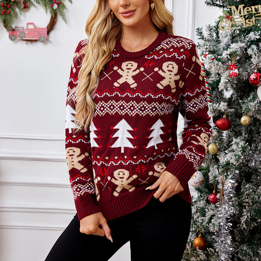 Gingerbread Christmas Sweater Crewneck Knit Pullover Top